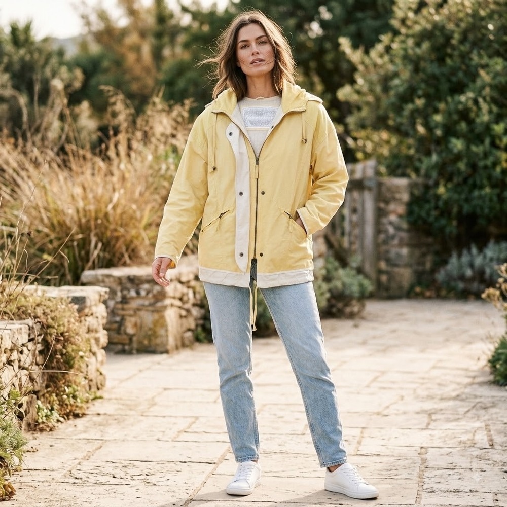 J.L. Colebrook Women's M Yellow Hooded Utility Jacket Mixed Media Gorpcore